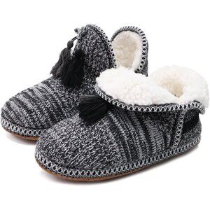 ⚡Women Grey Black Cotton Knit Faux Cashmere Quilted Warm Ankle Indoor Boots
